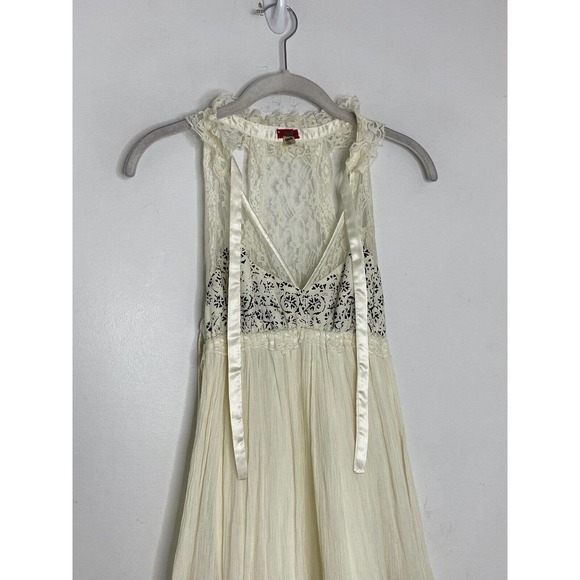 Free People Ivory Lace Up Embroidered Sleeveless V-Neck Midi Sheath Dress Sz 0 - Picture 3 of 7